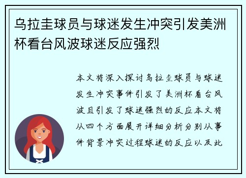乌拉圭球员与球迷发生冲突引发美洲杯看台风波球迷反应强烈 乌拉圭球员与球迷发生冲突引发美洲杯看台风波球迷反应强烈